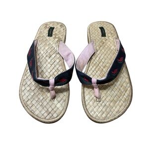 J. CREW Watermelon Accents Woven Bamboo Flip Flops Size 9 -- SUPER FUN !!!!!